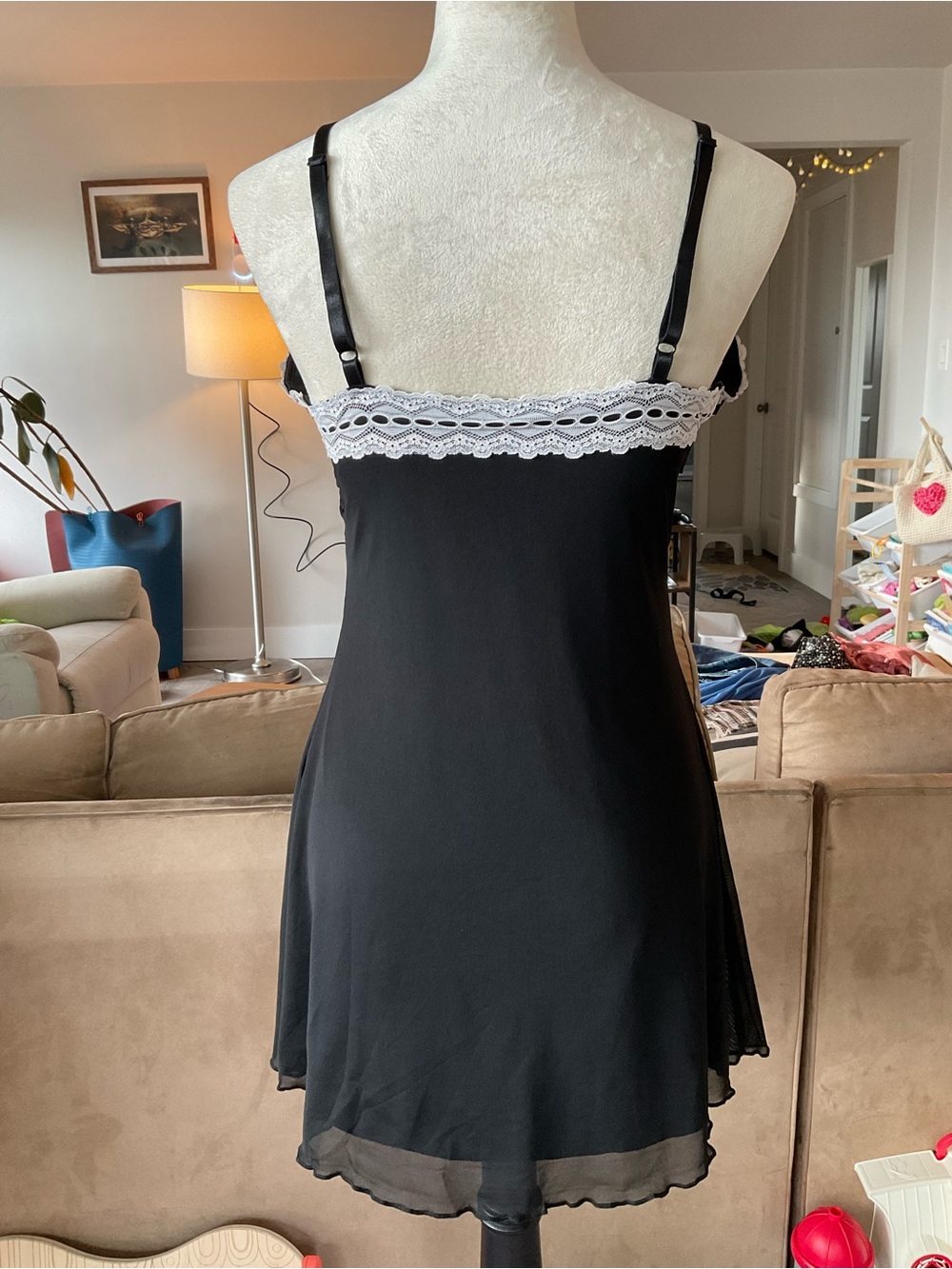 🕷️Widow Coquette Black & White Lace Mini Slip Dress Size Large Gothic Romance - Picture 2 of 5